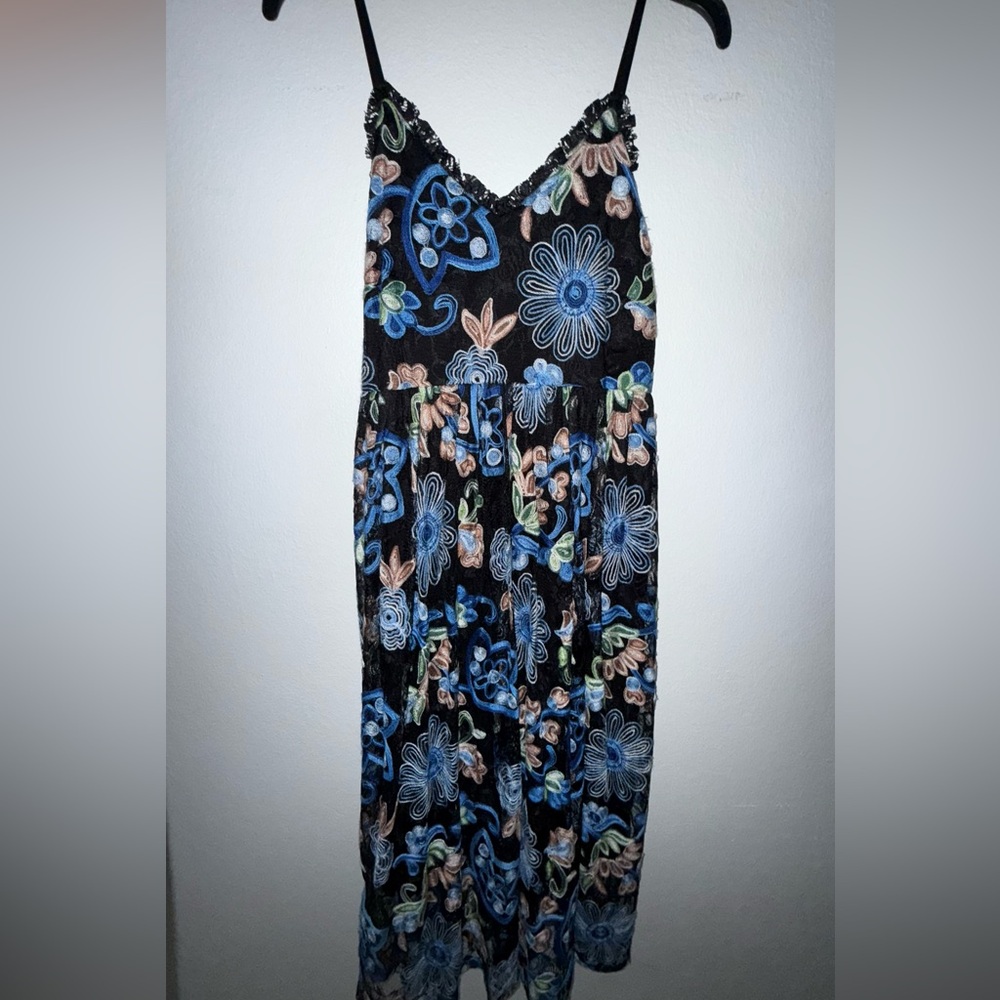 Anthropologie Floral Embroidered Midi Dress